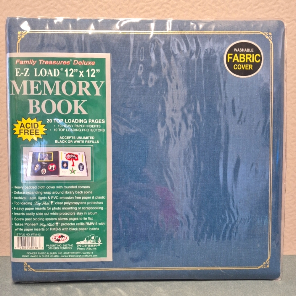 Fabric Cover Memory Book Blue with Gold Stripe Design - Vintage - Pioneer